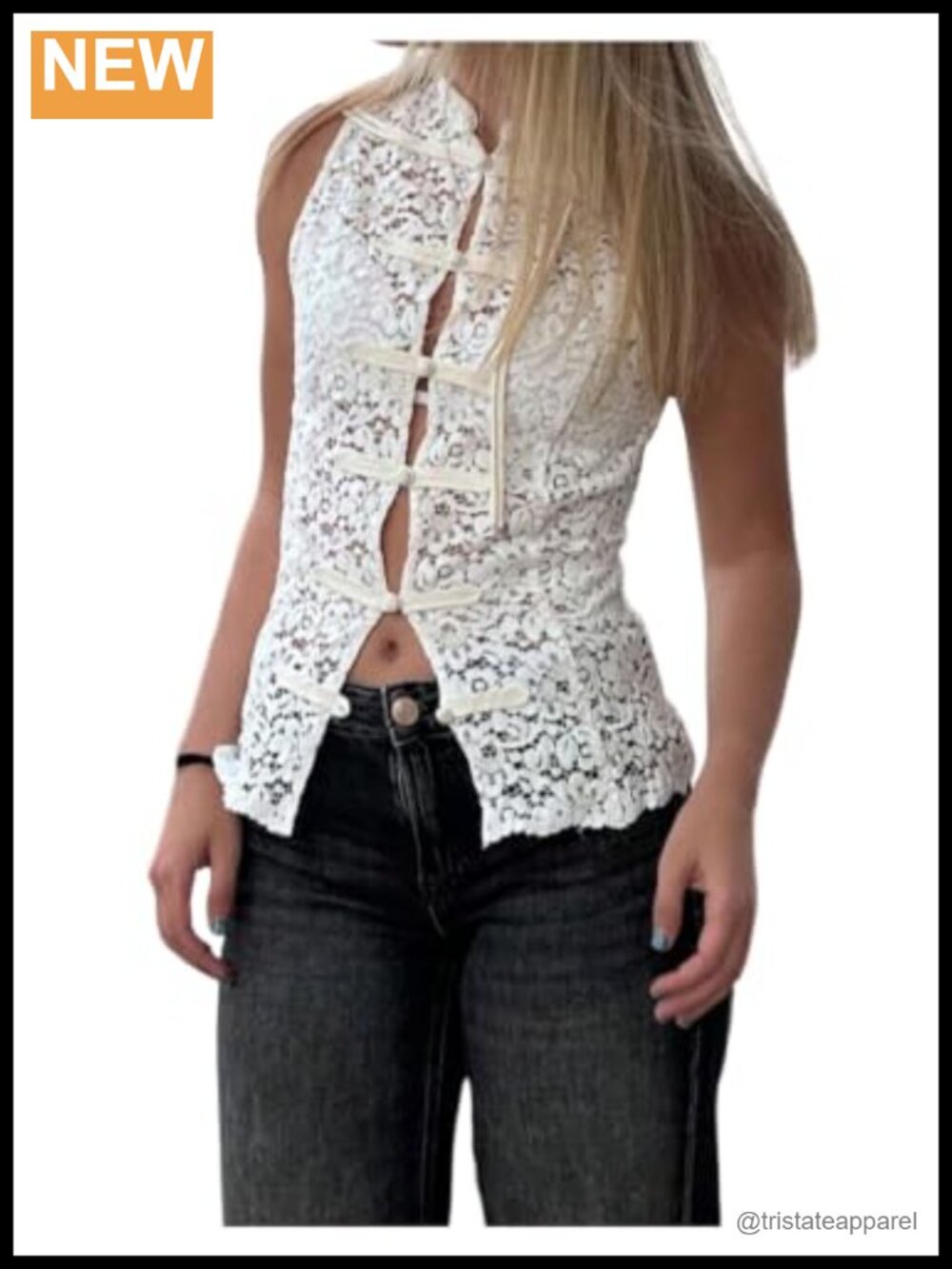 Women's Floral Lace Tank Top Mandarin Collar Sleeveless Polyester